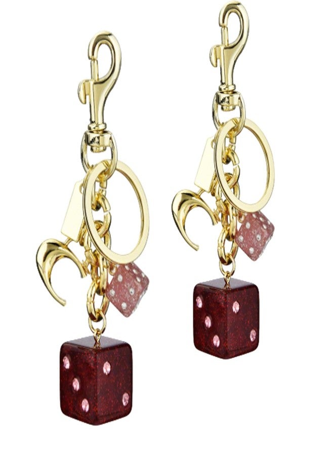 LSBDJDL 2 pack Dice Crystal Drip, Red Alloys Dice, Handbag Bag Pendant Key Chain, Crystal Women Fashion Charm, Valentine's Day Gifts for Him - Image 1